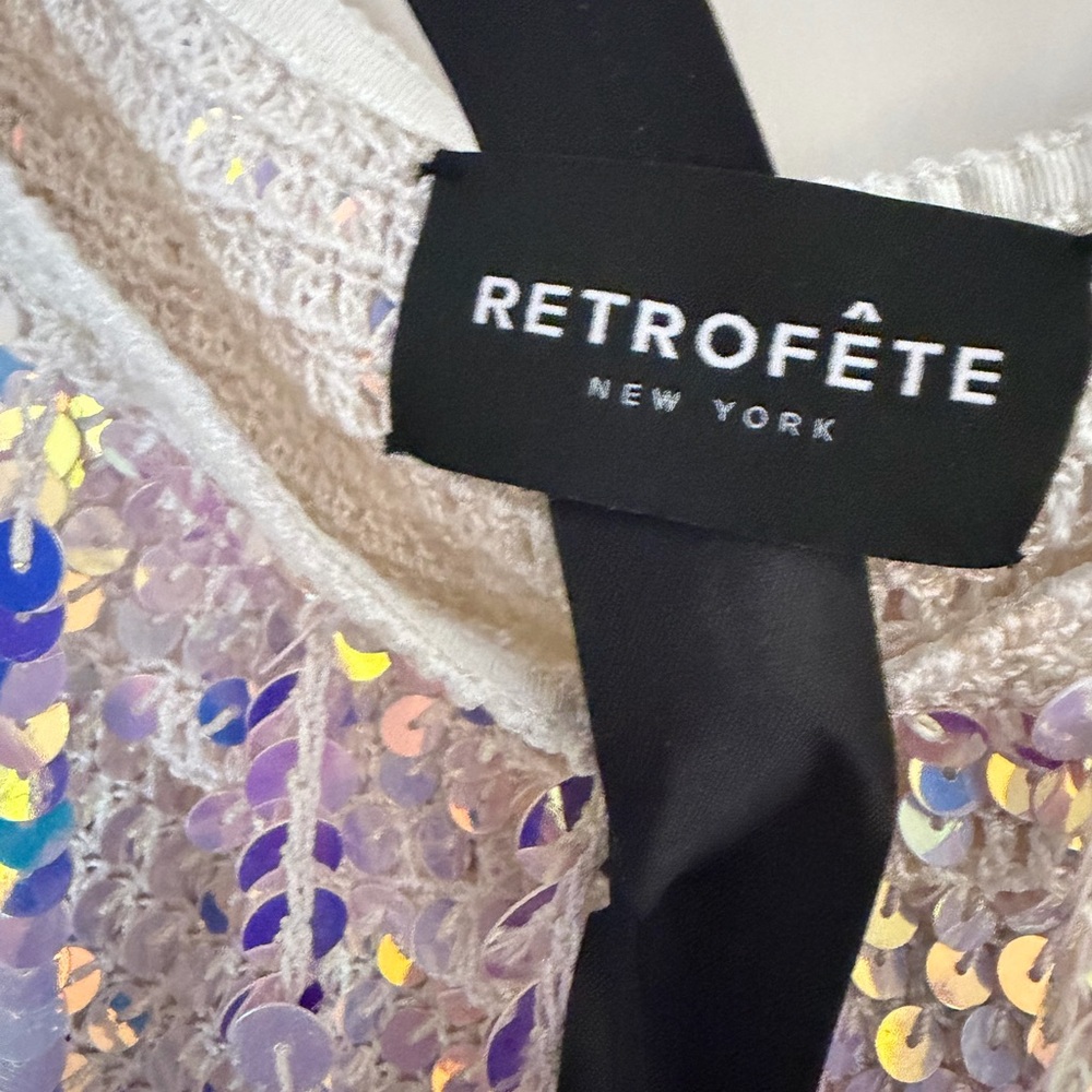 Retrofete Strapless Sequin Fringe Mini Dress in Iridescent Lilac and Blue - Picture 9 of 12